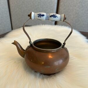 Vintage Copper Teapot with Porcelain Handle